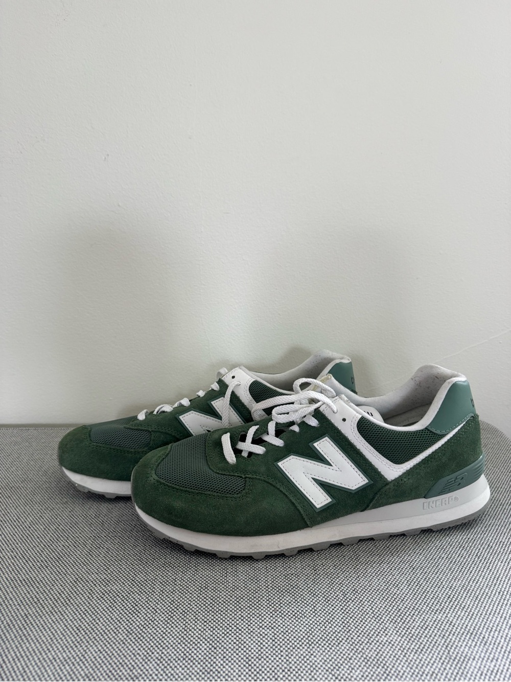 New Balance Green & White Suede Mesh Sneakers